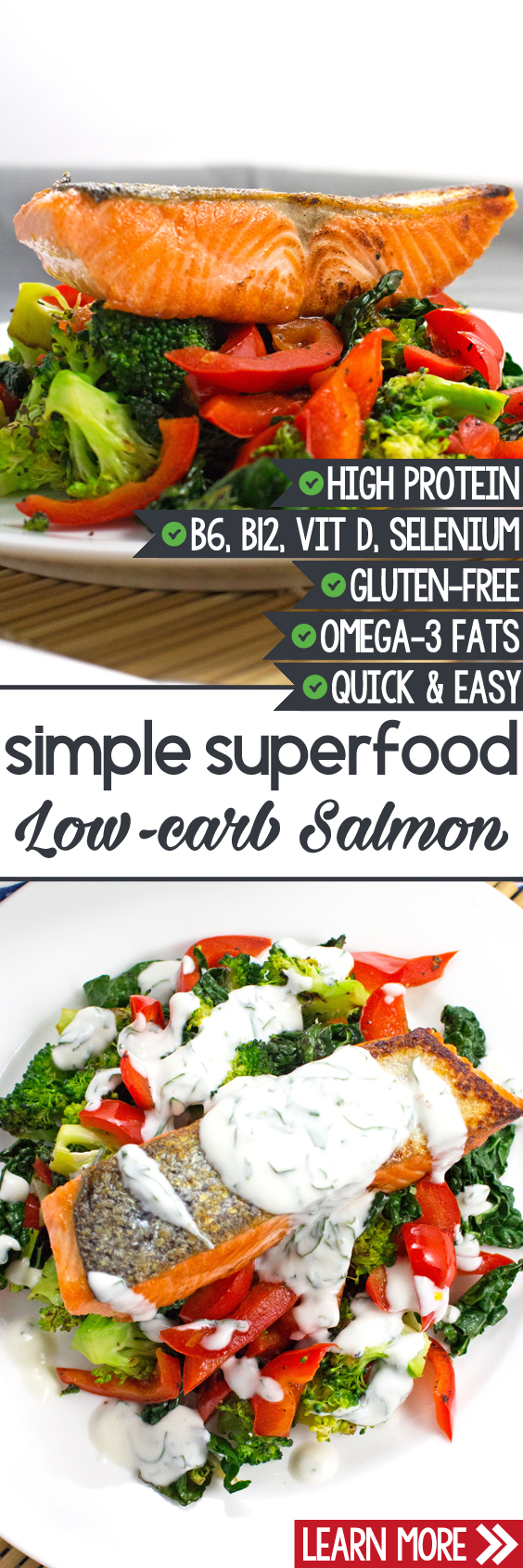 Low-Carb Salmon Recipe - Essential Vits D, B1, B6 & B12. High protein and Omega-3 fats! Superfood Salmon!