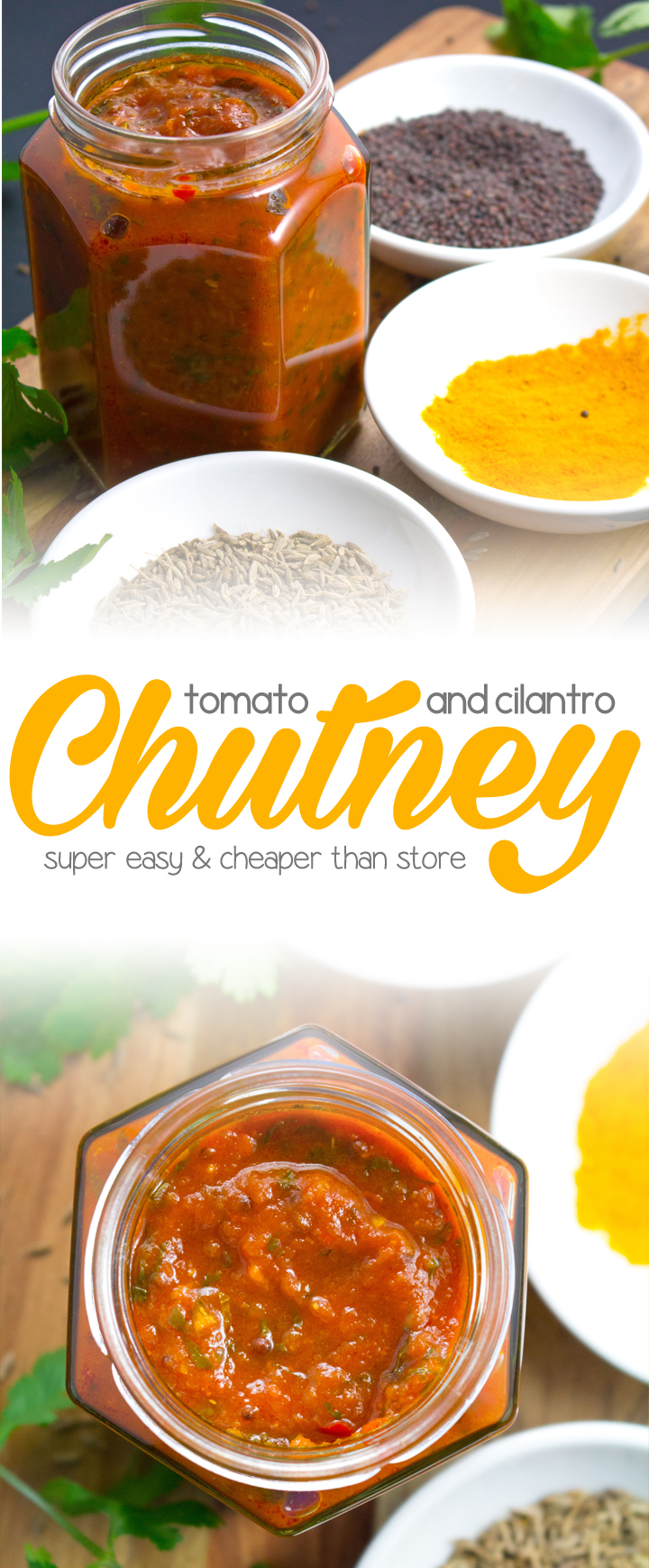 Tomato and Cilantro Chutney - You'll never buy store bought again after trying this easy and simple recipe! Packed full of spices and cilantro, you are going to want to eat this chutney with absolutely everything!!