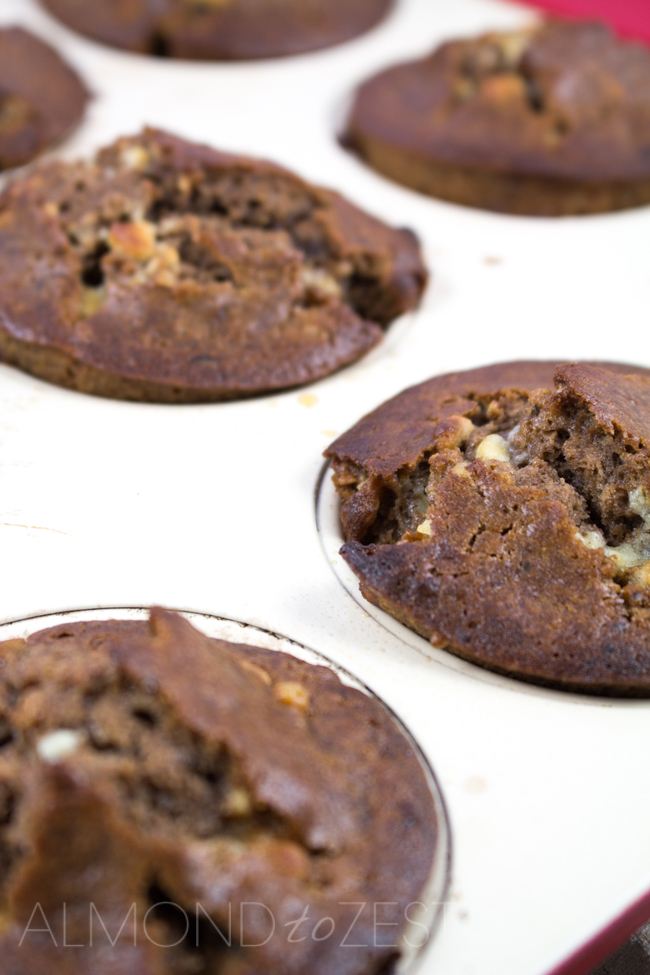 Double Chocolate Mocha Muffins - I love the superbly soft, moist texture of this chocolaty mix that is swirled with small chunks of crushed white chocolate chips!!