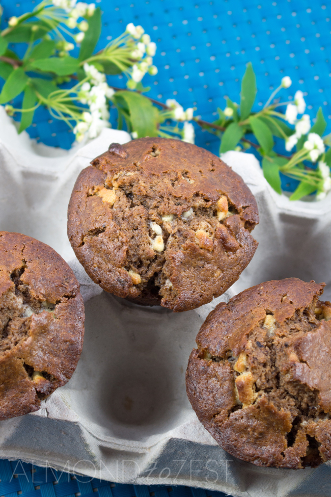 Double Chocolate Mocha Muffins - I love the superbly soft, moist texture of this chocolaty mix that is swirled with small chunks of crushed white chocolate chips!!