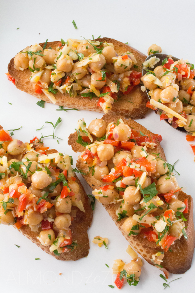 Light, fresh, quick and easy, these chick pea crostini’s will make a great appetizer option for any type of gathering. TRY THESE OMG!!