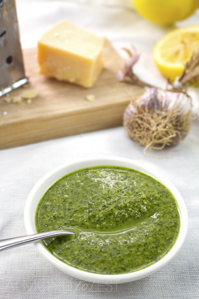The perfect quick and easy homemade cilantro pesto! Never buy store bought again. Goes with pasta, bruschetta, meat, salad etc. LESS THAN 10 MINS TO MAKE!!