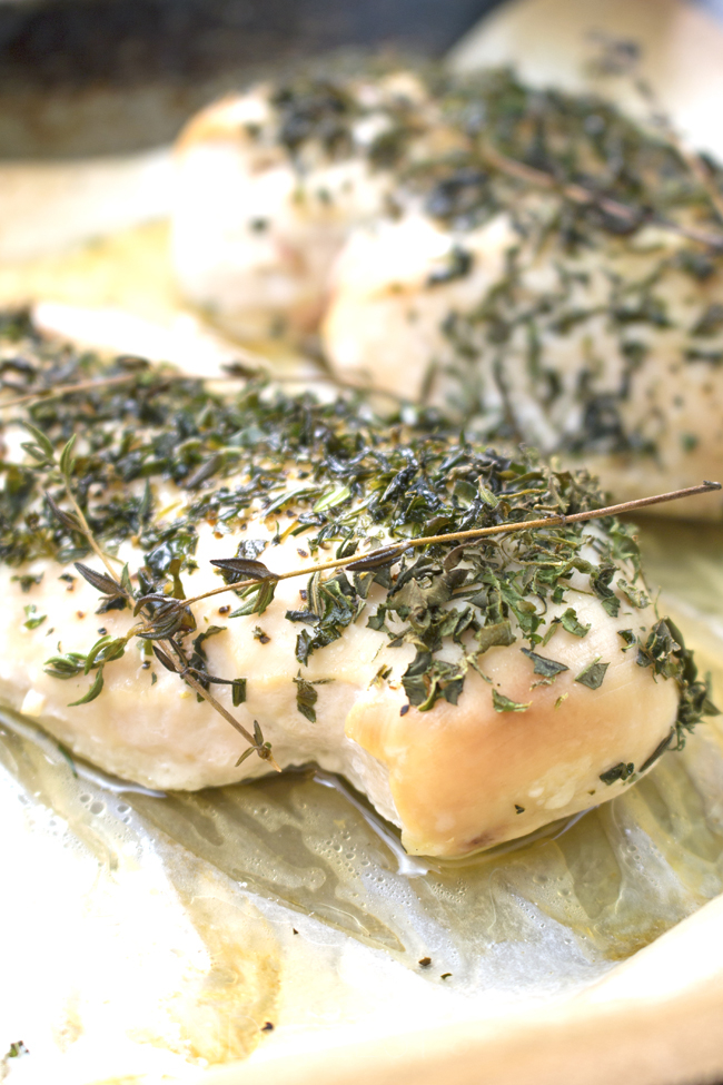 Herb Baked Chicken Breast - The most quick, easy and BEST way to roast chicken breasts - perfectly tender, packed with flavor and super healthy!! Great for salads, sandwiches, pastas etc!