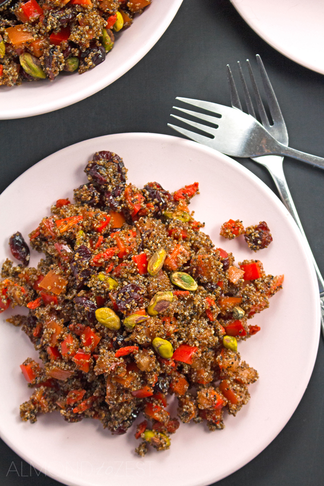 Goji Berry and Kaniwa Salad - This goji berry and kaniwa salad is a great option for vegetarians as it is loaded with protein and iron. It can also easily be made vegan by substituting the honey for another sweetener!