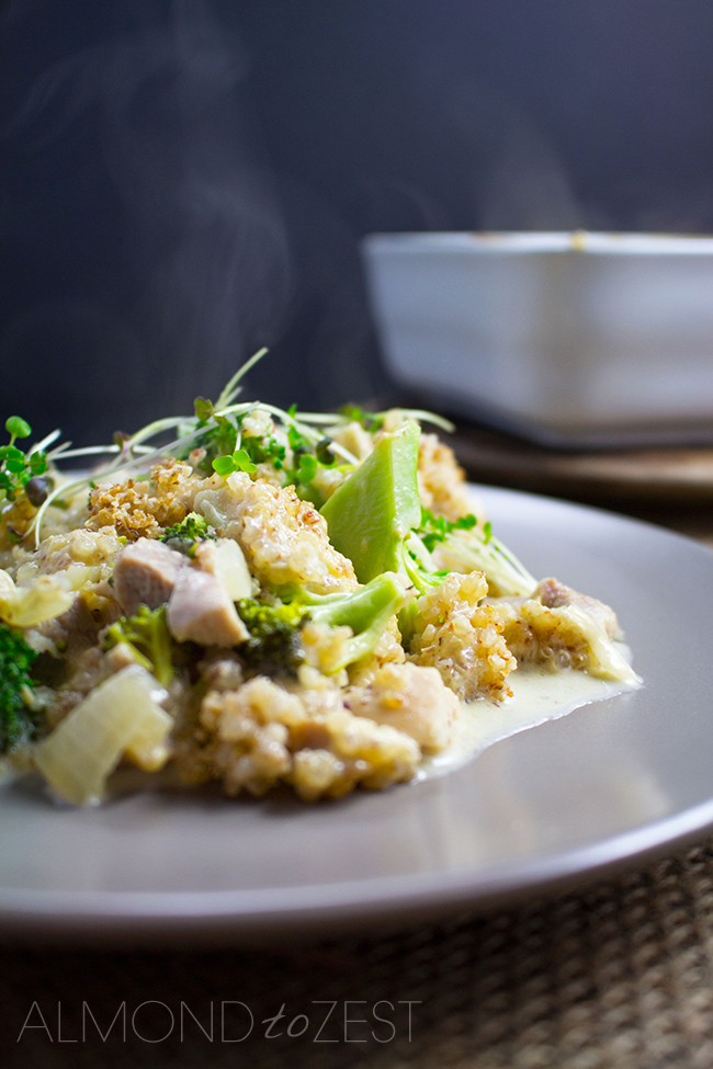 Chicken and Broccoli Casserole with Quinoa Crumble