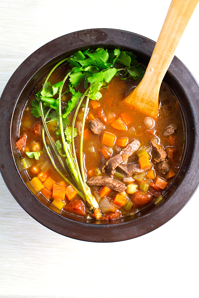 Easy Dutch Oven Beef and Chick Pea Soup