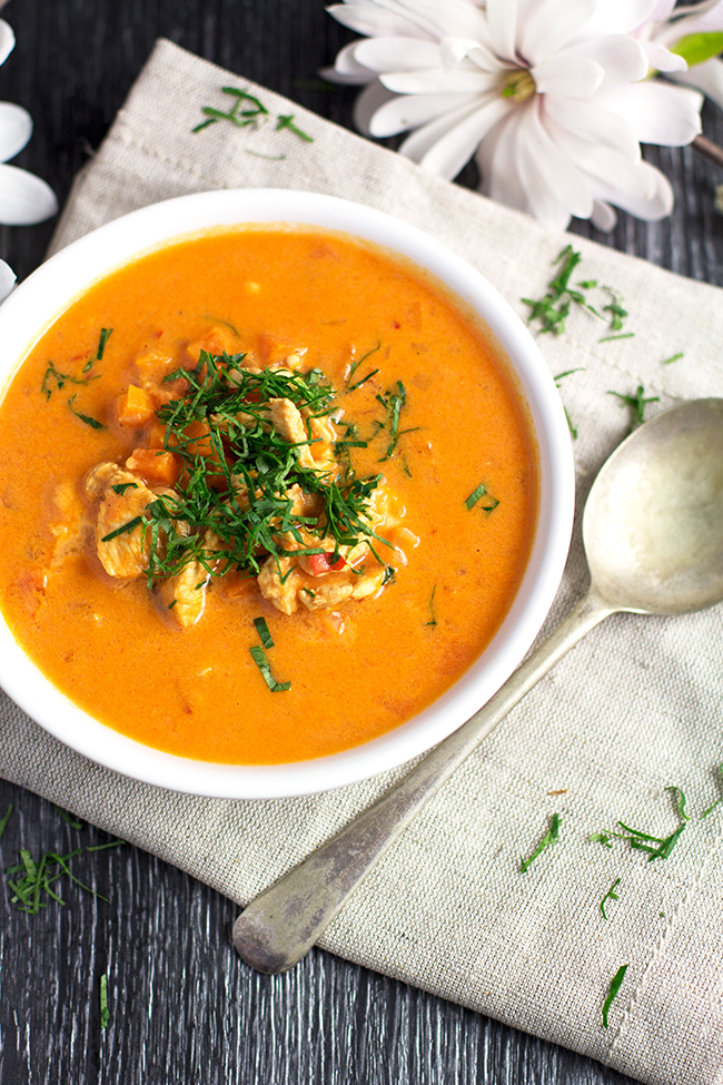 Spicy Chicken, Tomato and Coconut Soup