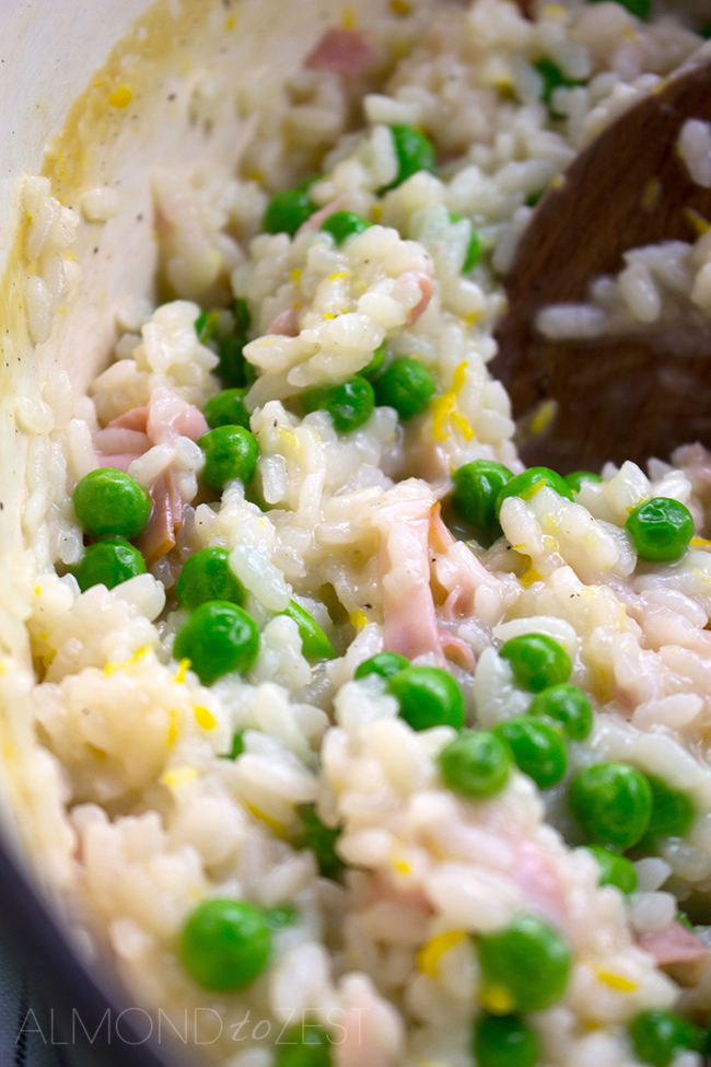 Zesty Pea, Ham and Parmesan Dutch Oven Risotto