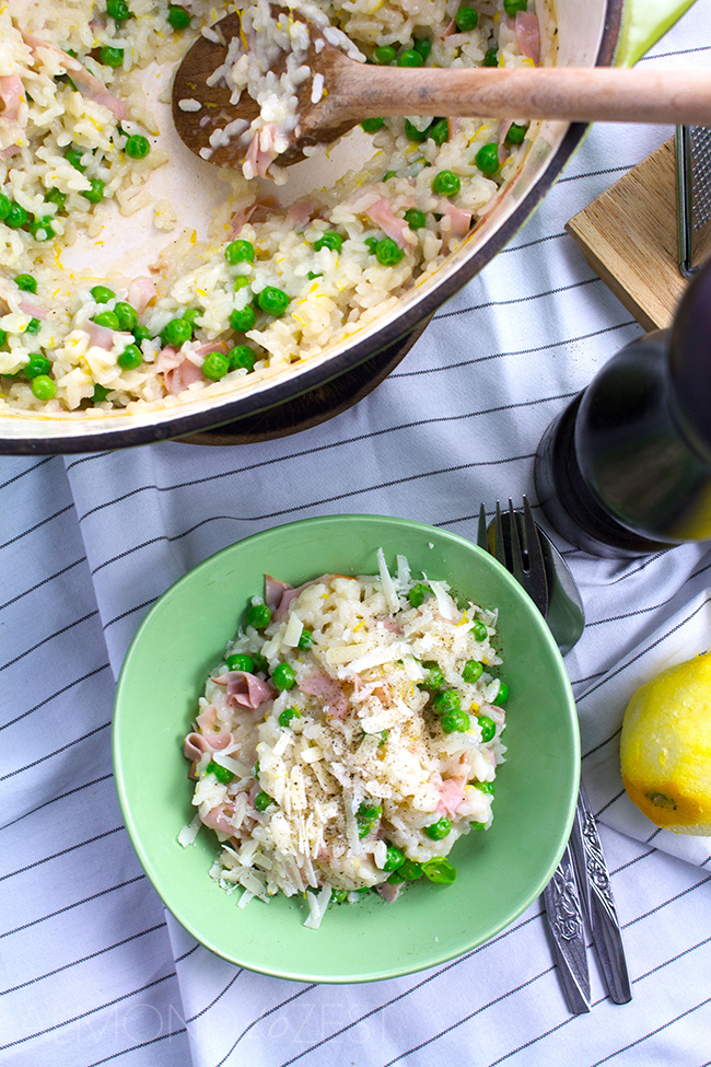 Zesty Pea, Ham and Parmesan Dutch Oven Risotto