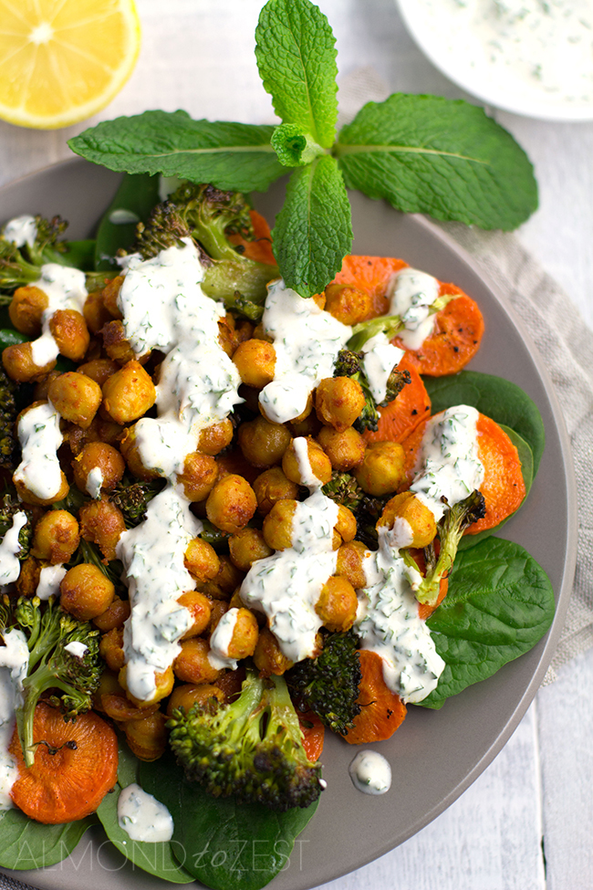 Roasted Broccoli, Carrot and Spicy Chickpea Salad